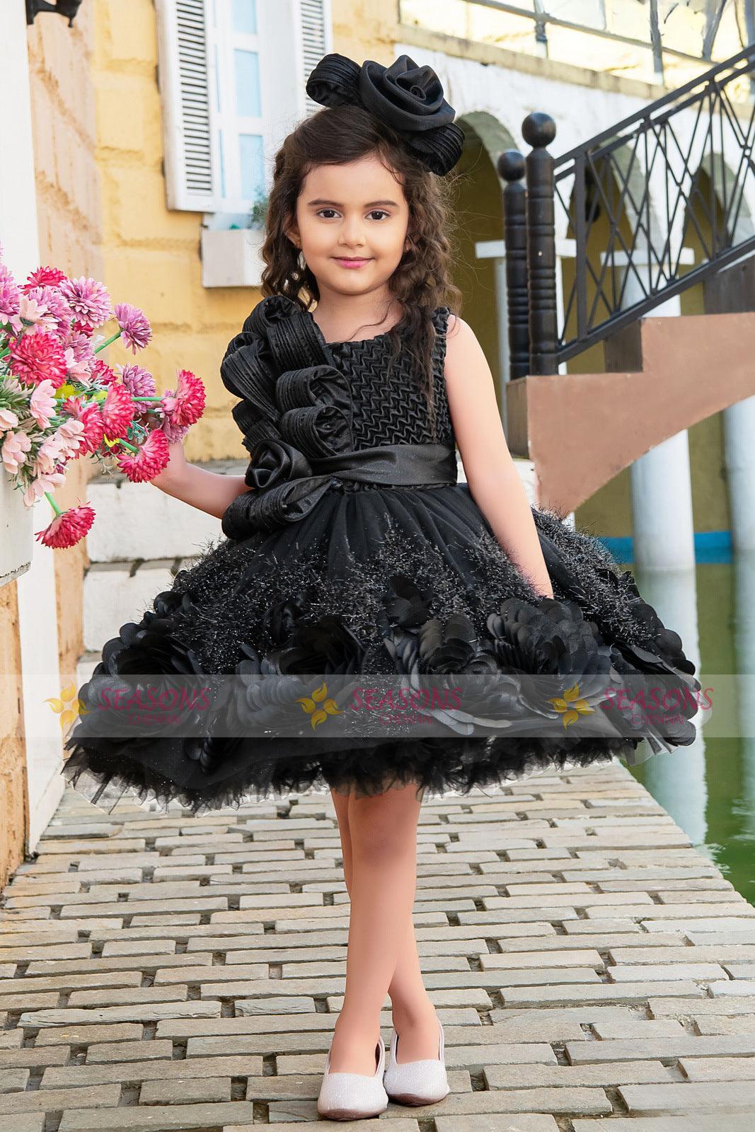 Black Satin with Net Short Frock for Girls – Seasons Chennai