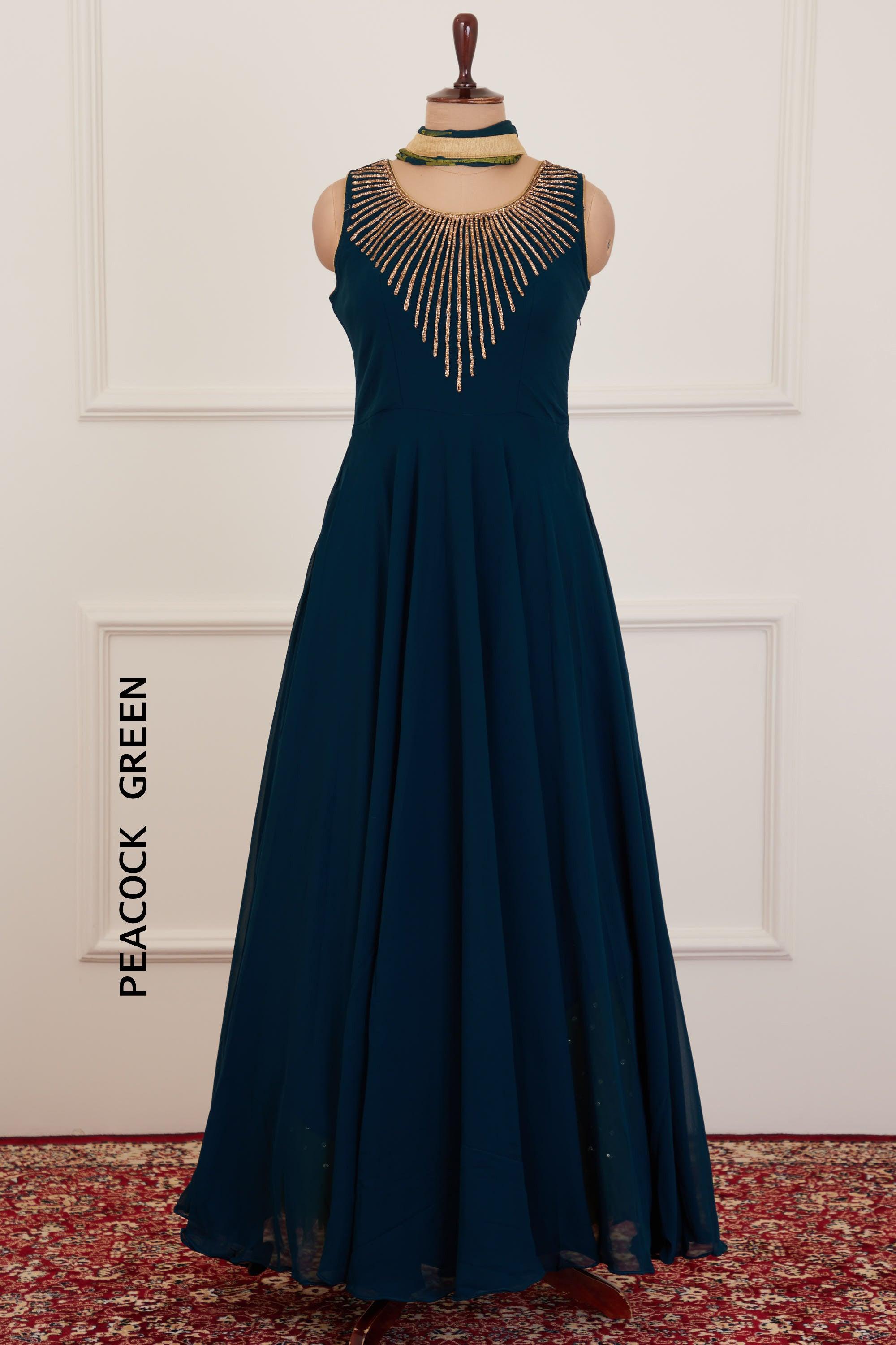 Peacock Green Stone work Floor Length Anarkali Suit – Seasons Chennai