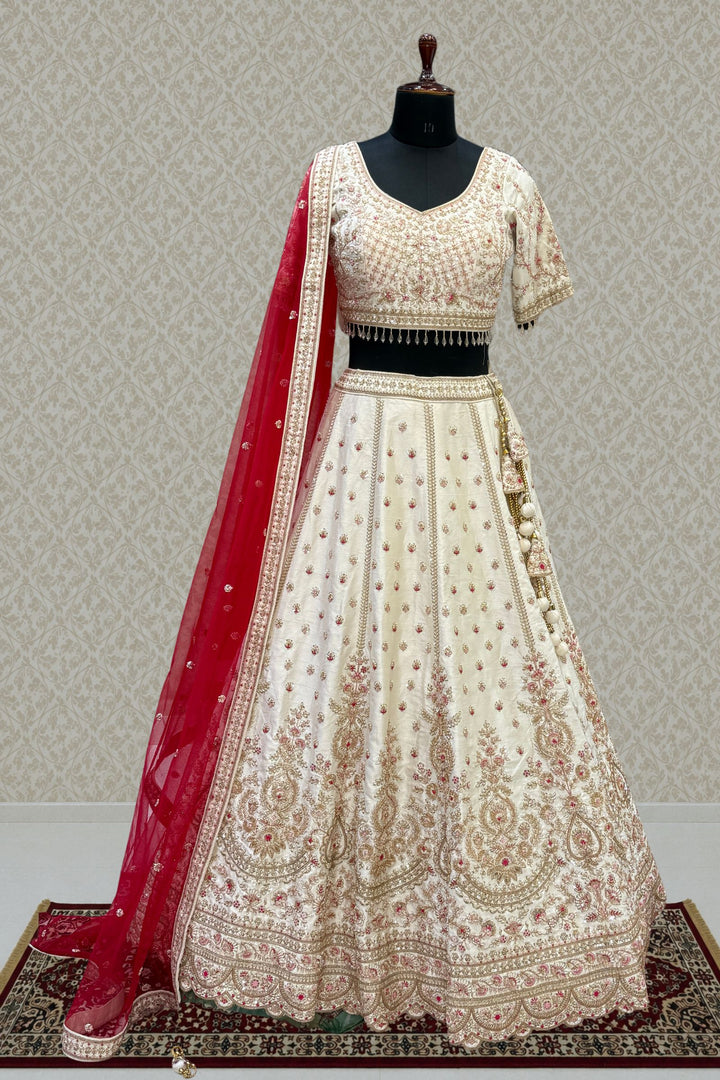 Designer Wedding Lehenga in Cream with Beads, Zari, Sequins and Thread Work