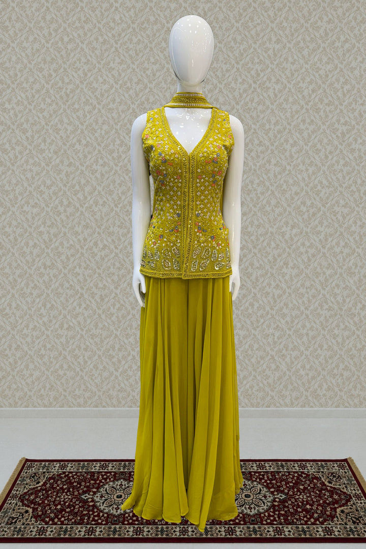Liril Green Beads, Zari, Sequins, Stone and Embroidery work High Slit Palazzo Set