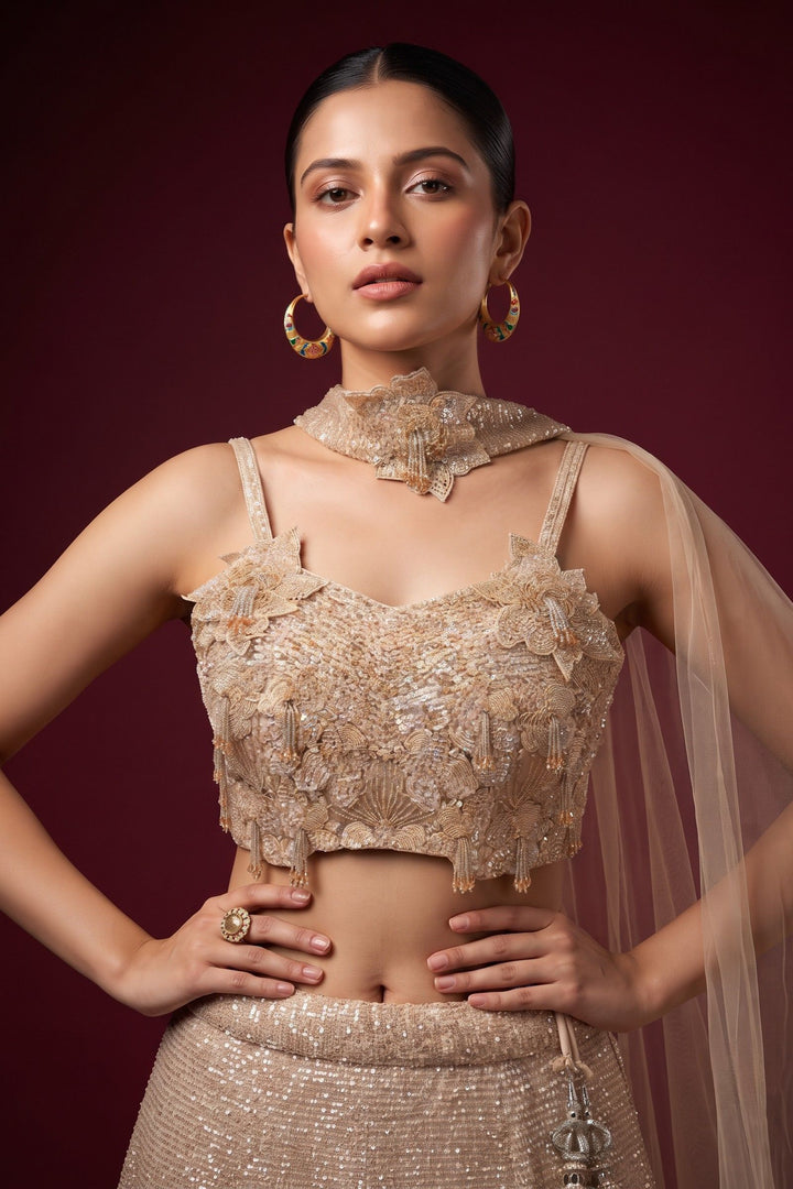 Beige Sequins and Beads work Mermaid Cut Lehenga Set