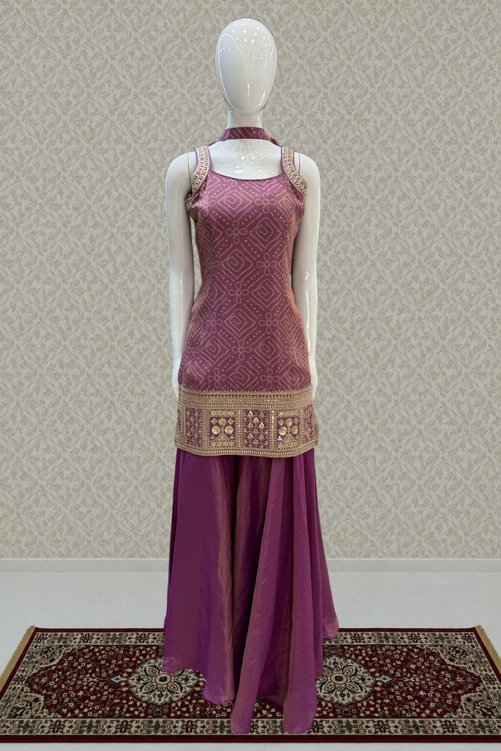 Lavender Sequins and Zari work with Bandini Print Palazzo Salwar Suit