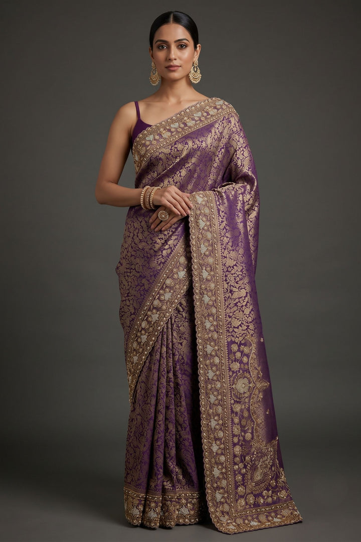 Traditional Banarasi Silk Saree Featuring Banaras, Sequins and Beads work