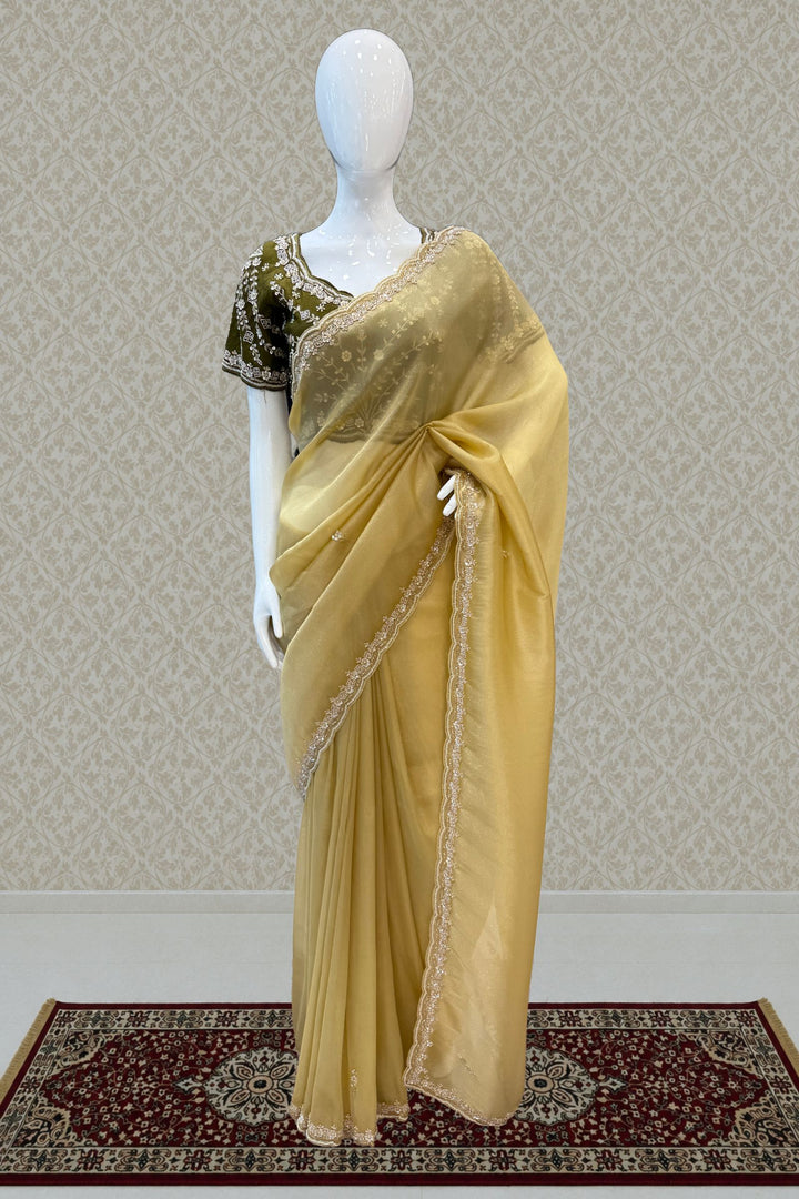 Gold Beads, Sequins, Zari and Pearls work Saree