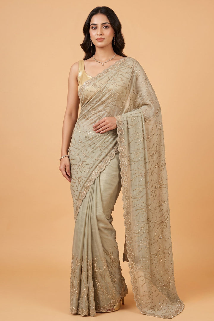 Light Pista Green Saree Featuring Stone and Beads work