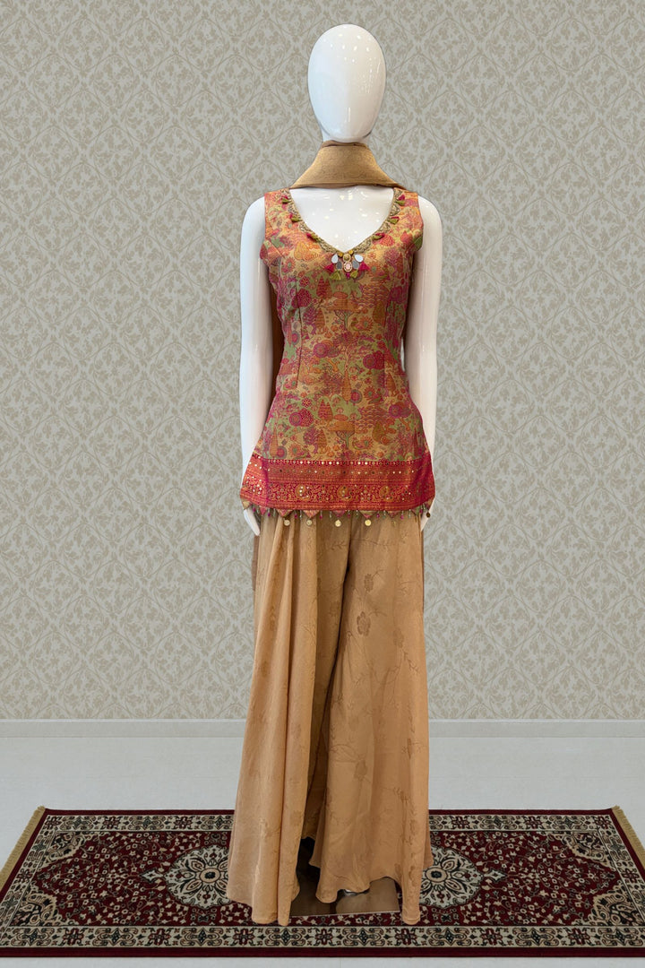 Gold with Pink Banaras work Palazzo Salwar Suit