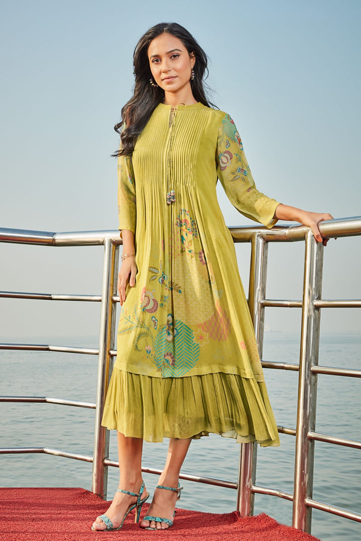 Light Green Digital Print Anarkali Styled Kurti