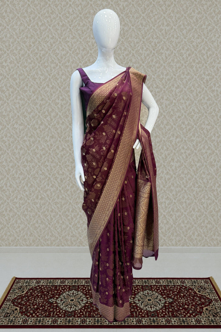 Wine Banaras Zari work Saree