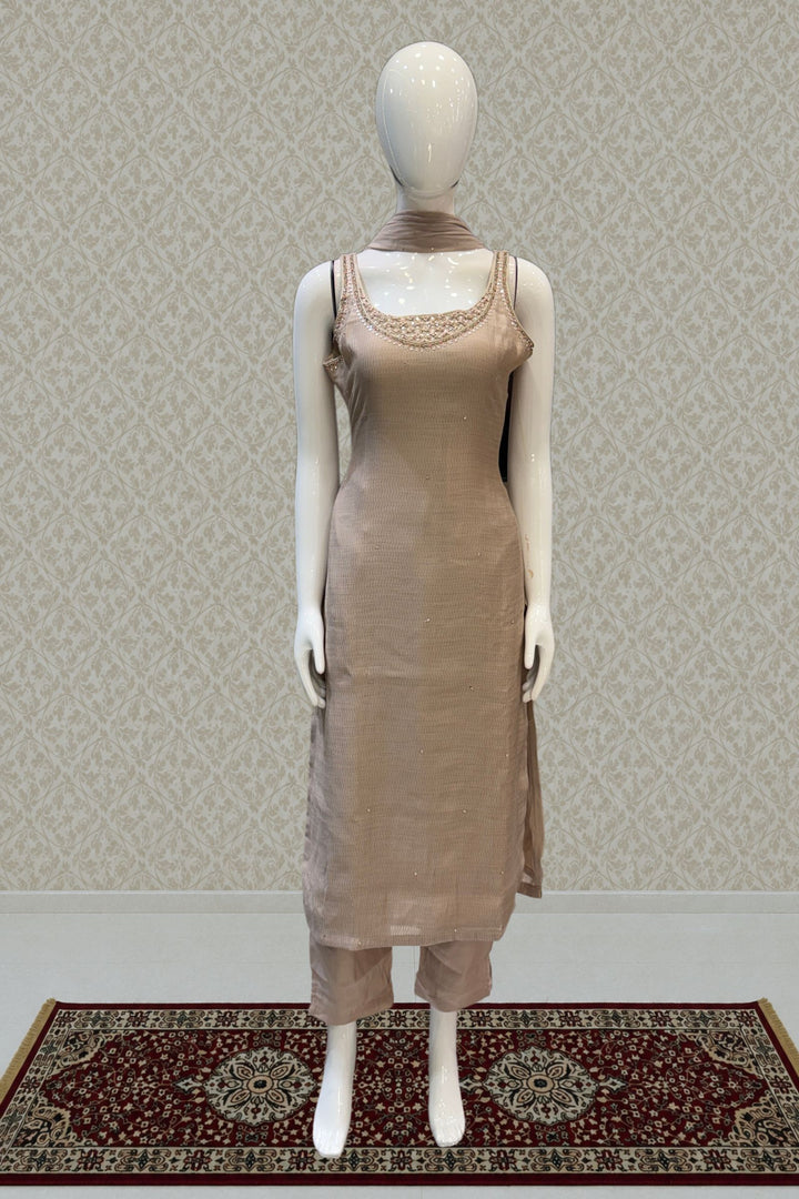 Beige Zardozi, Stone, Thread and Sequins work Straight Cut Salwar Suit
