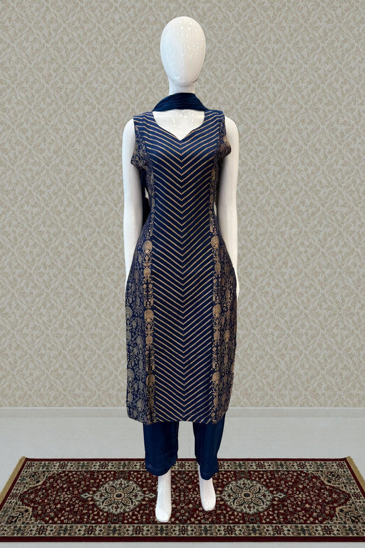 Teal Blue Banaras work Straight Cut Salwar Suit