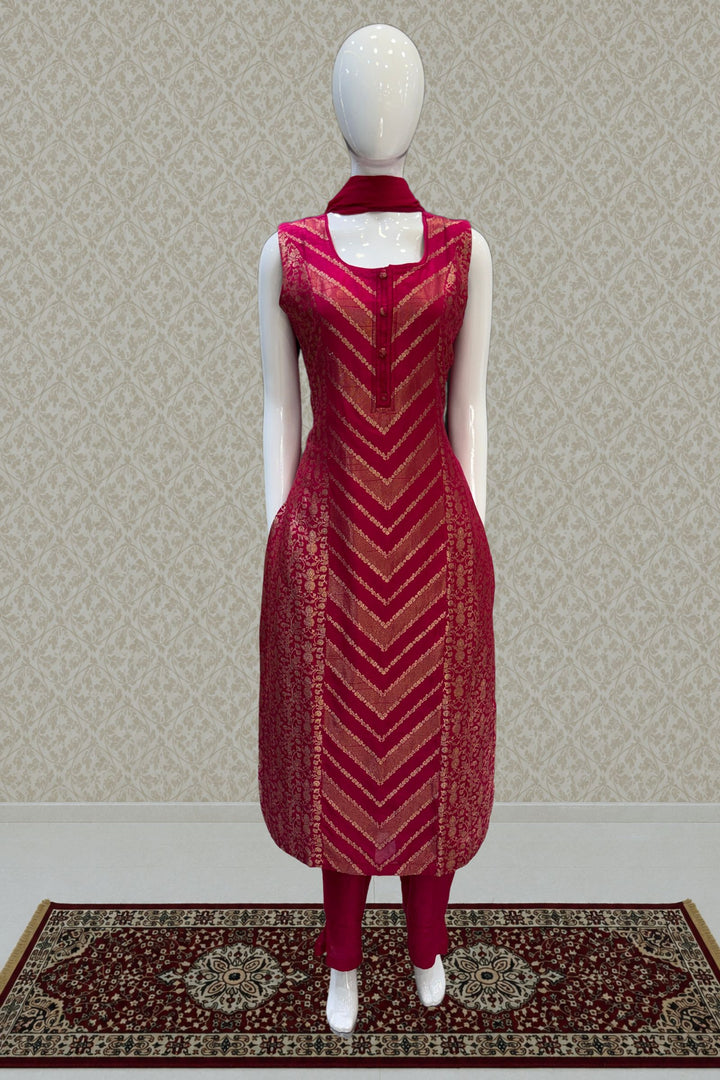 Rani Pink Banaras work Straight Cut Salwar Suit