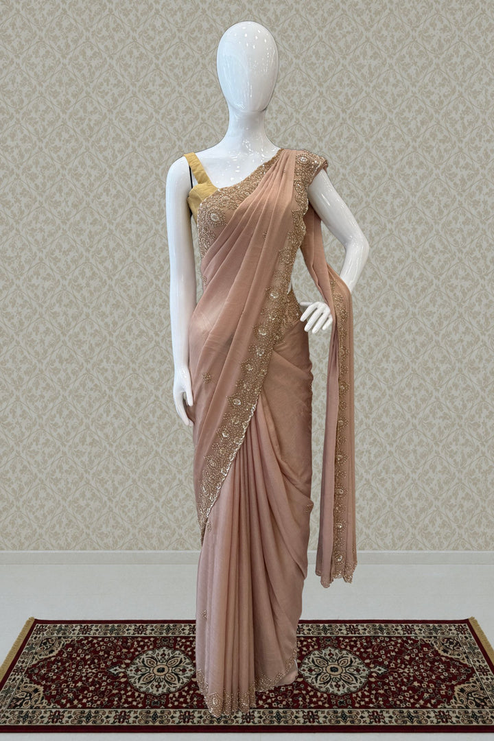 Chiku Beads, Zari and Sequins work Saree