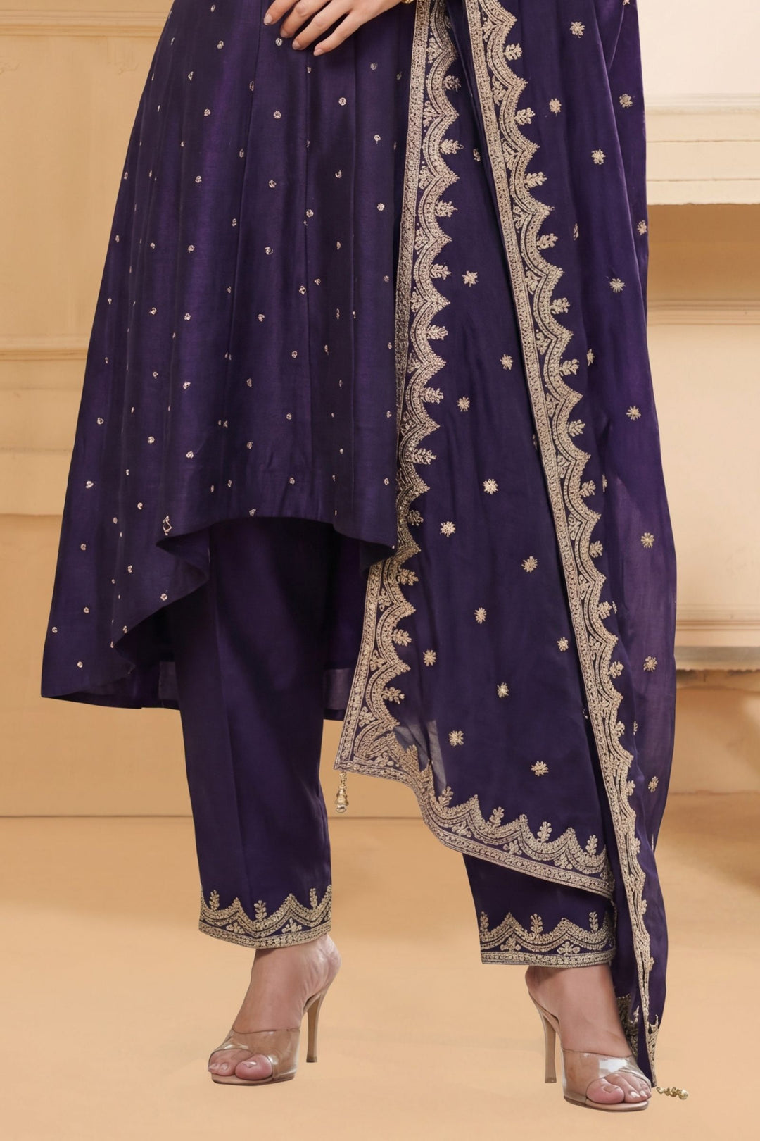 Purple Zari and Sequins work A-line Cut Anarkali Styled Salwar Suit