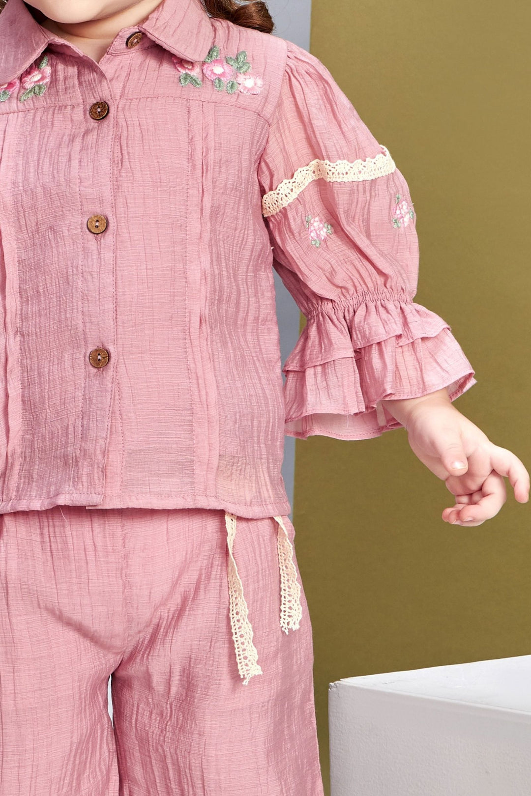 Pink with Lace work Top and Palazzo Set for Girls