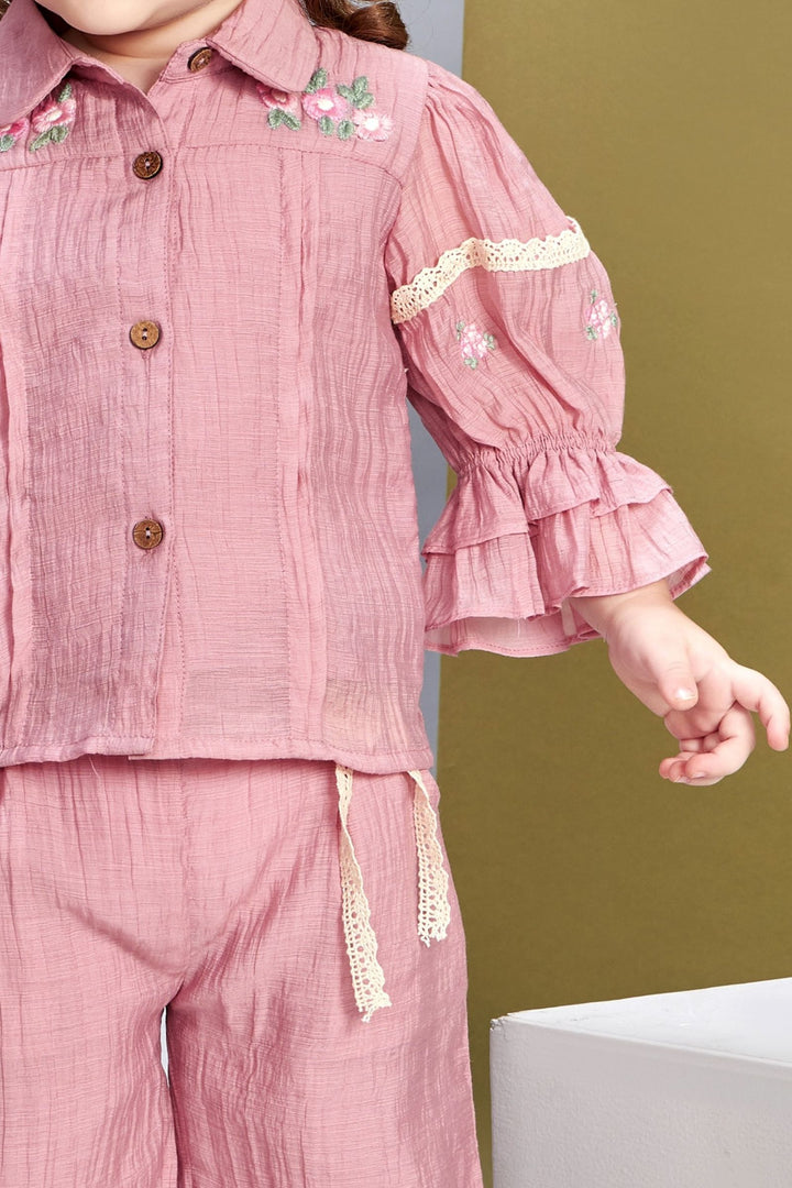 Pink with Lace work Top and Palazzo Set for Girls