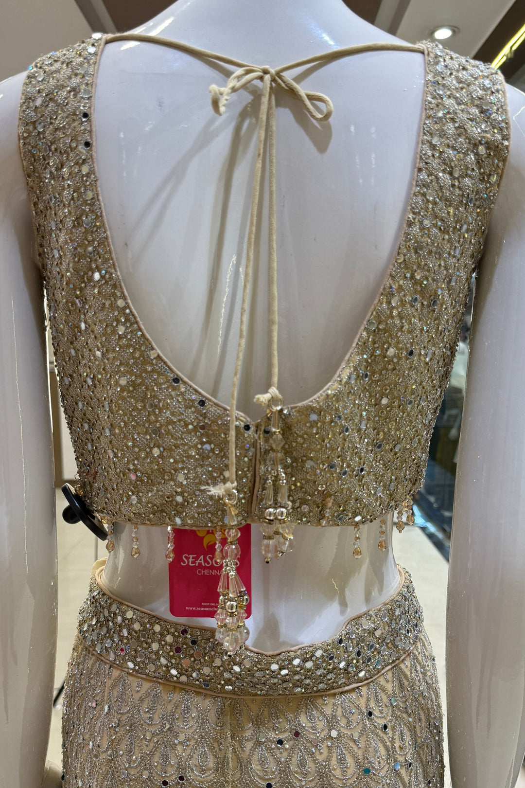 Beige with Maroon Sequins, Zardozi, Beads and Stone work Crop Top with Palazzo Pant