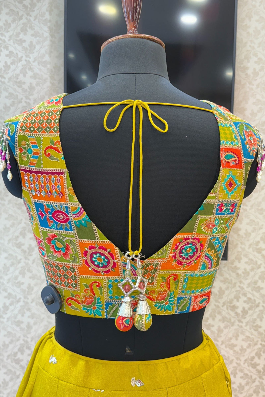 Liril Green Zardozi, Stone and Beads work with Multicolor Digital Print Crop Top Lehenga