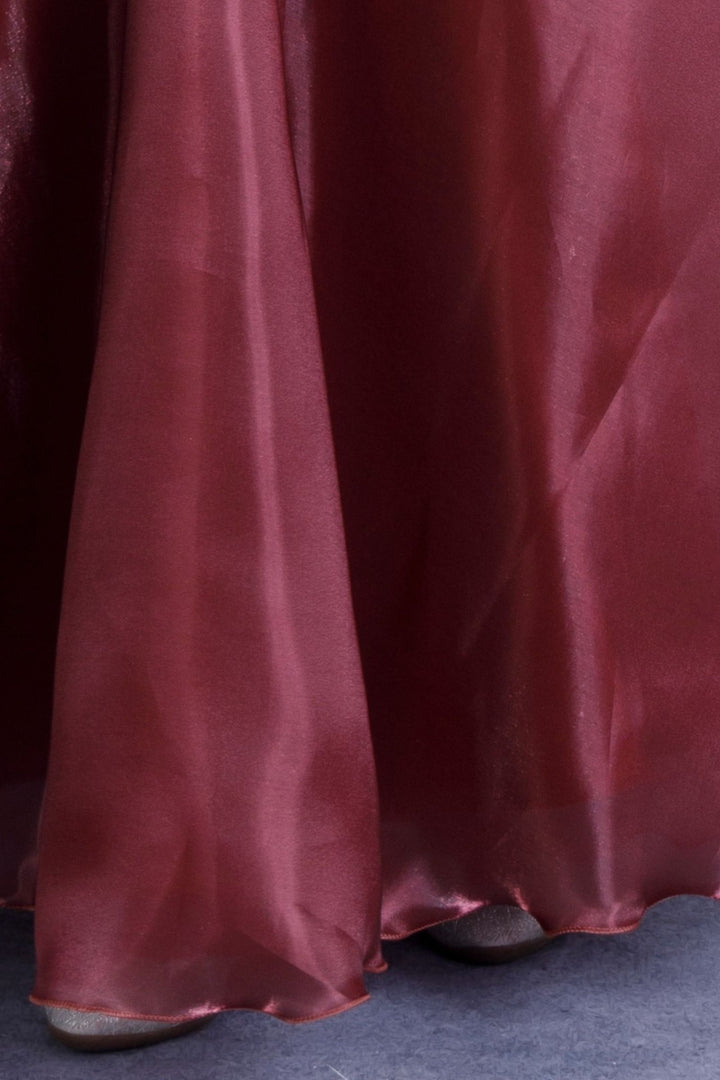 Maroon Stone work Long Party Gown for Girls