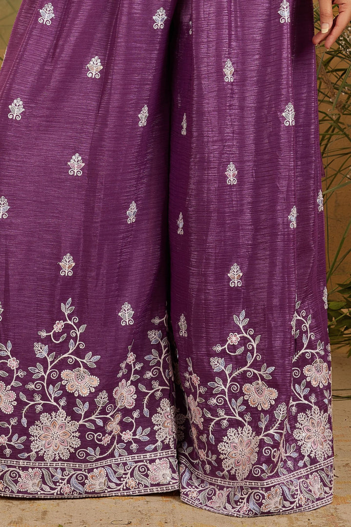 Purple Beads, Stone, Sequins and Multicolor Thread work Choli and Palazzo Set for Girls