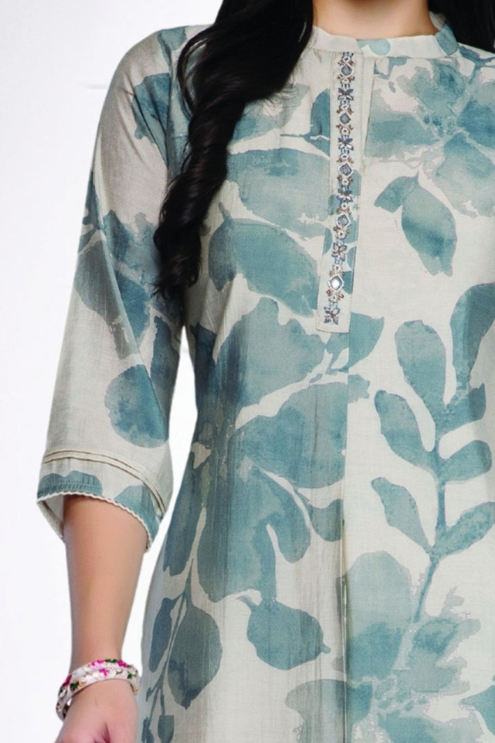 Beige with Digital Print Calf Length Kurti