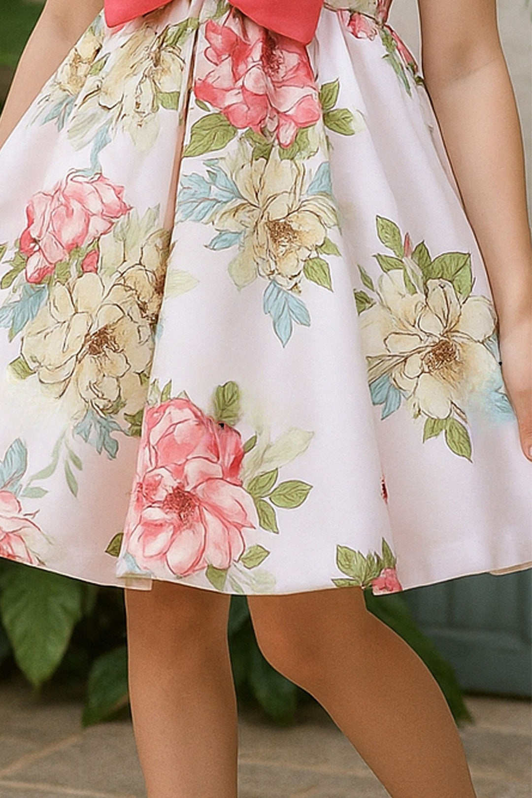 Pastel Pink Stone work with Floral Print Short Partywear Frock for Girls