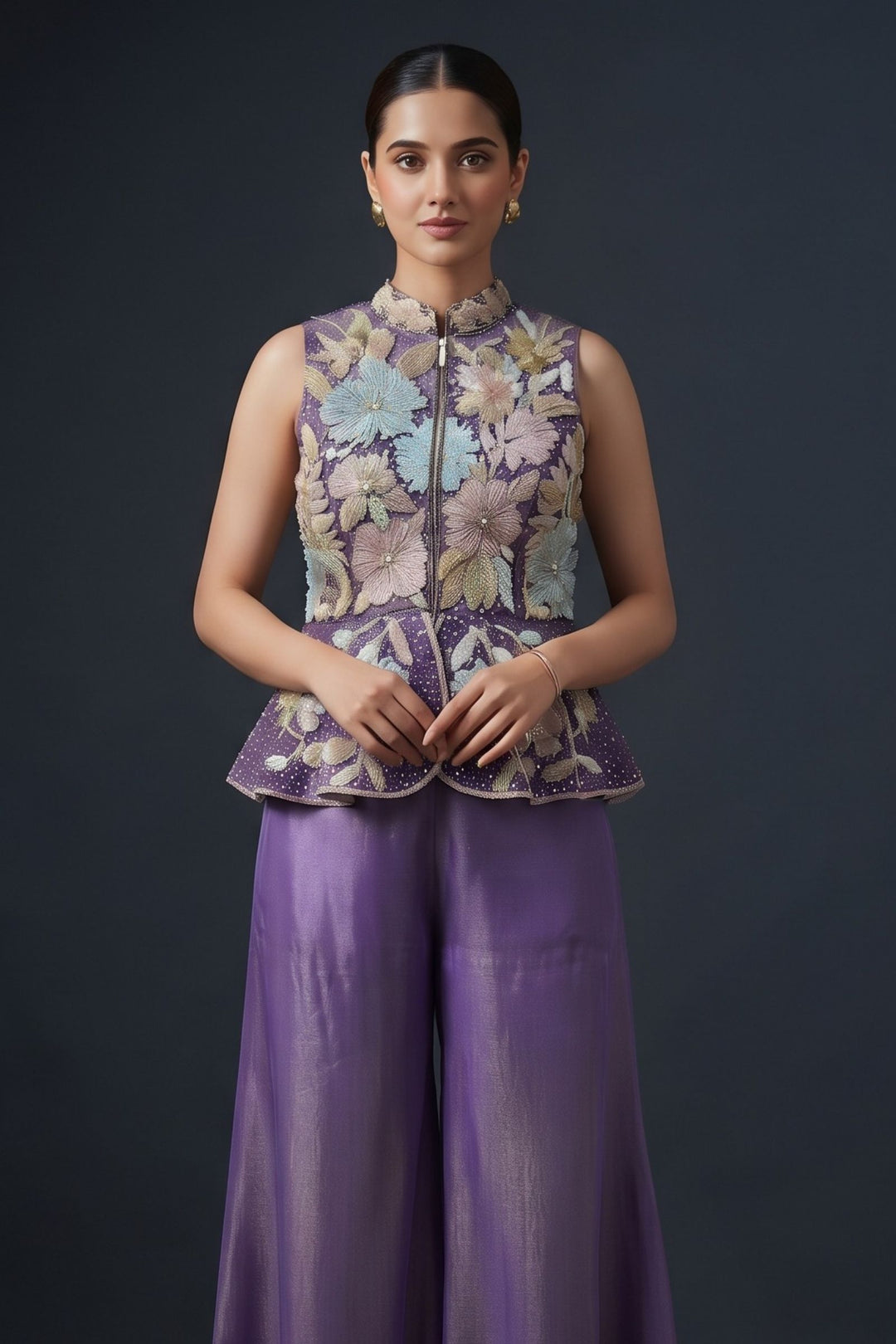 Purple Zari, Beads and Sequins work Palazzo Salwar Suit