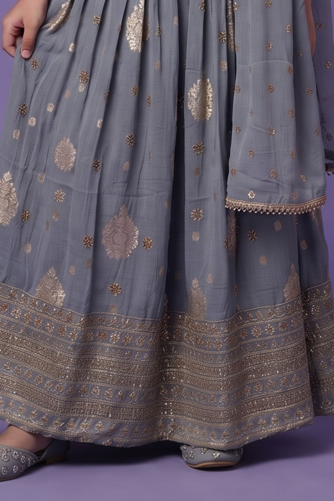 Light Grey Beads, Zari and Sequins work Lehenga Choli for Girls