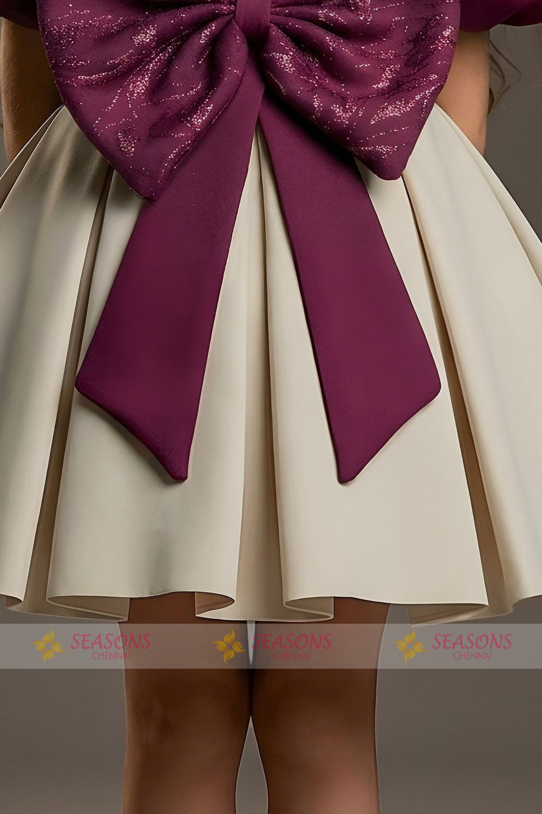 Maroon with Beige Short Partywear Frock for Girls