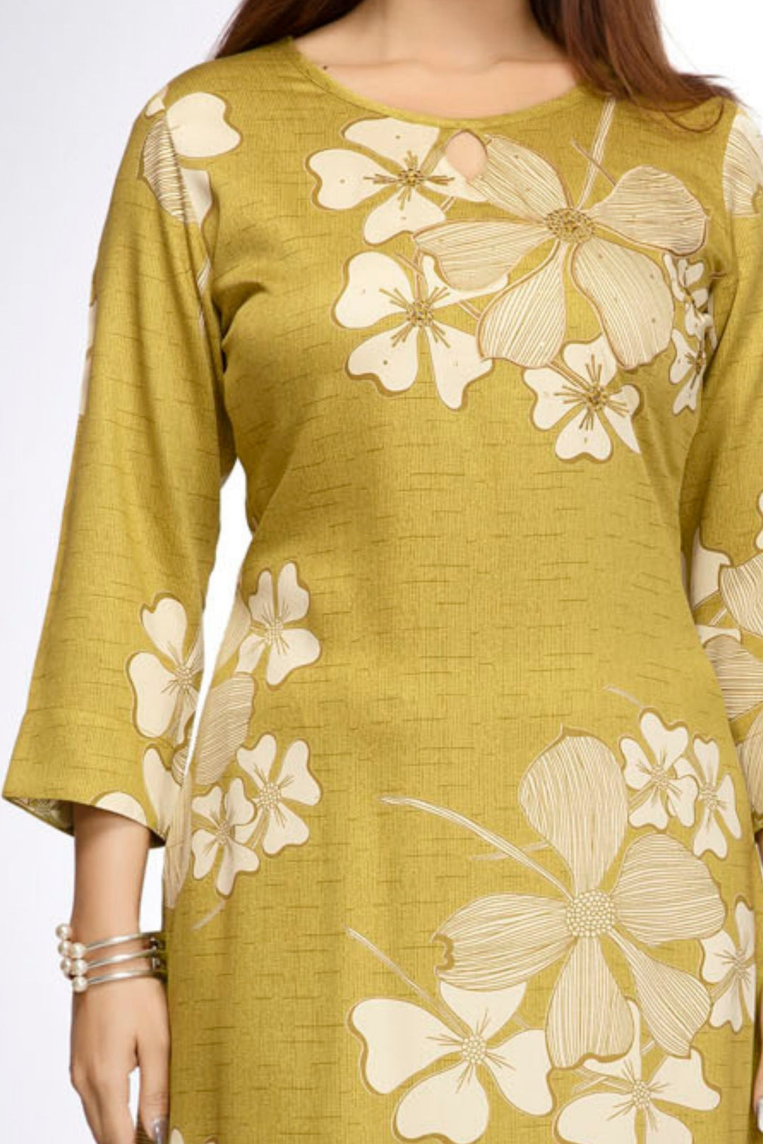 Parrot Green Floral Print Straight Kurta Set