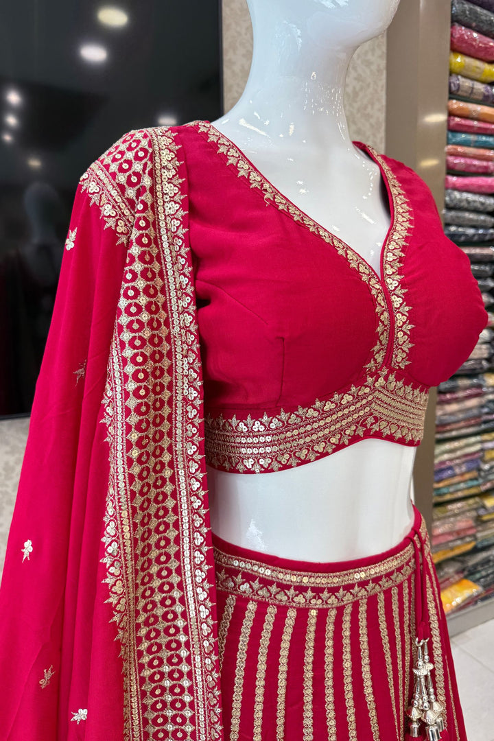 Rani Pink Sequins and Zari work Crop Top Lehenga