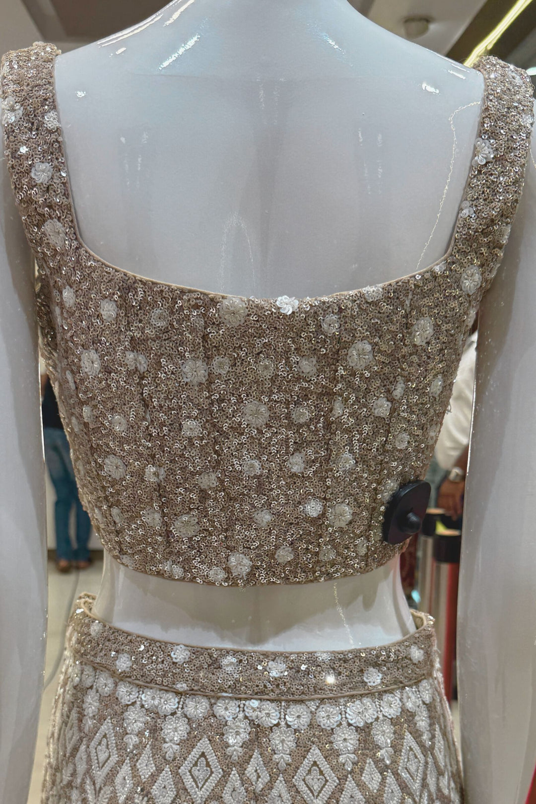 Beige Sequins, Stone and Thread work Crop Top with Palazzo Pant