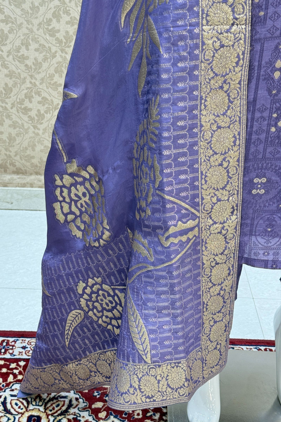 Lavender Beads, Sequins, Zardozi, Stone, Banaras and Jacquard work Straight Cut Salwar Suit