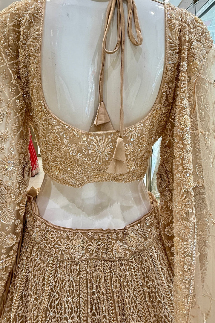 Gold Beads and Sequins work Crop Top Designer Bridal Lehenga