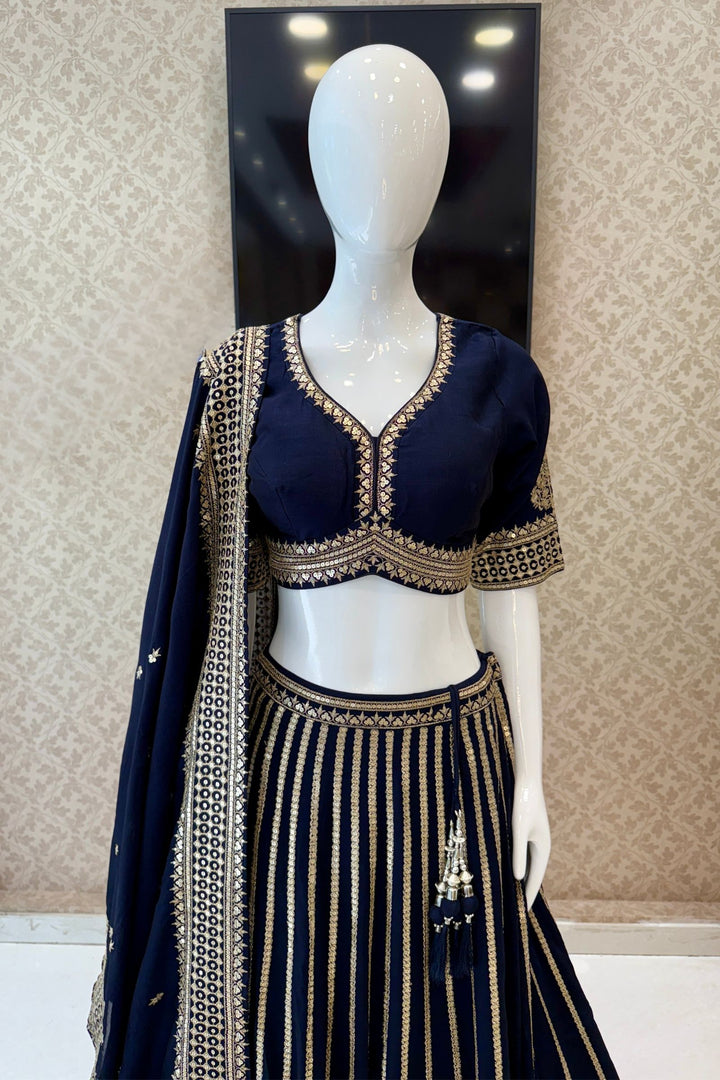Navy Blue Sequins and Zari work Crop Top Lehenga