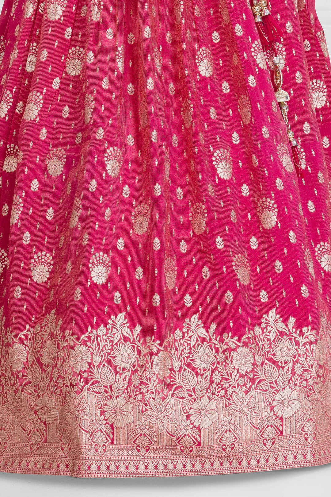 Rani Pink Mirror, Stone and Zari work Lehenga Choli for Girls