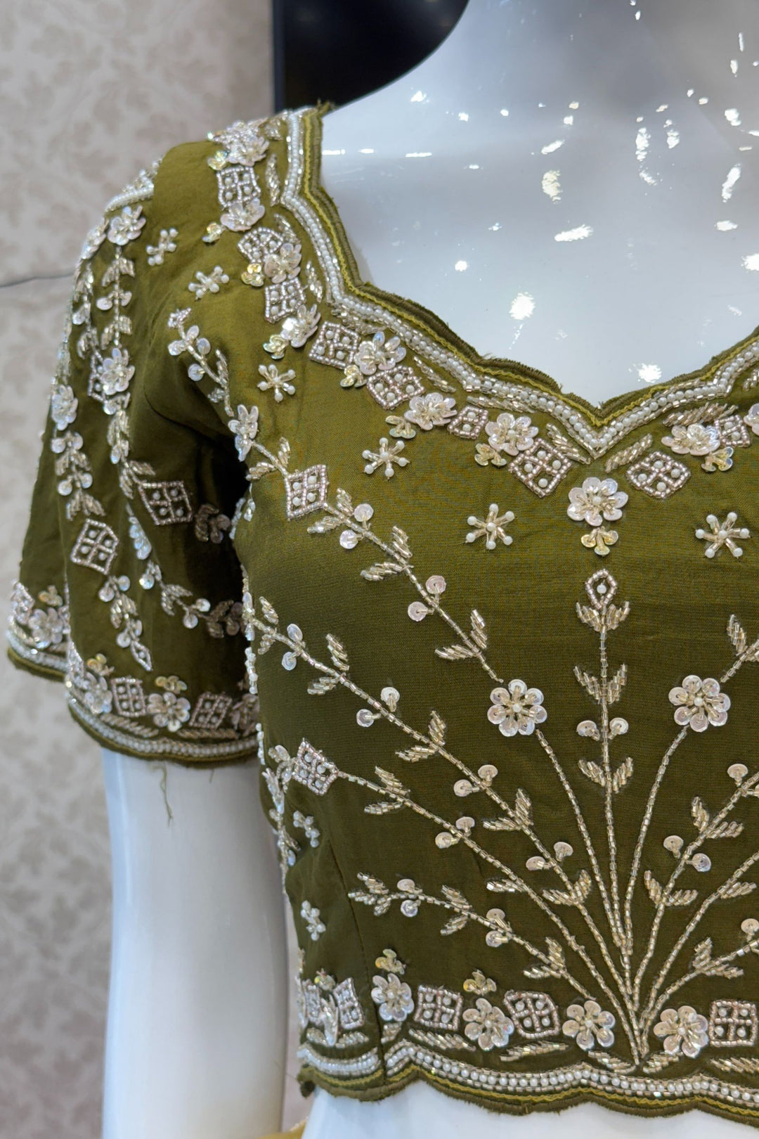 Gold Beads, Sequins, Zari and Pearls work Saree