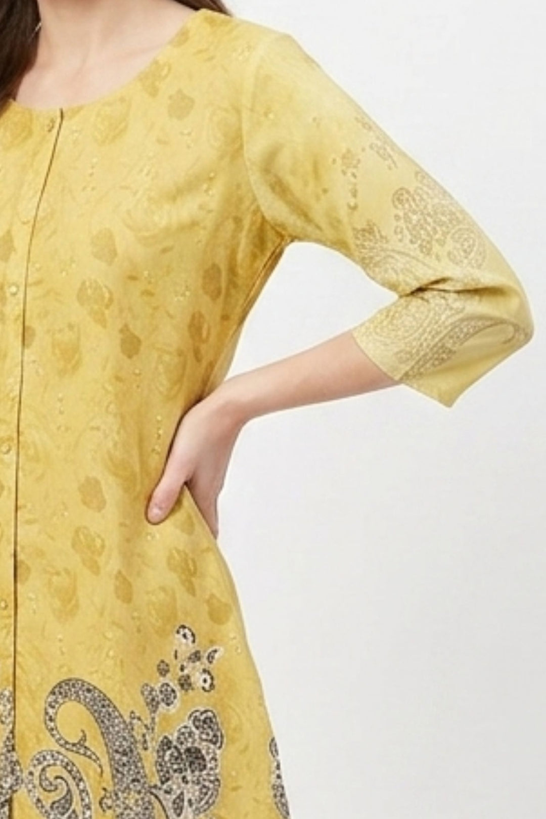Lemon Yellow Digital Print Short Kurti