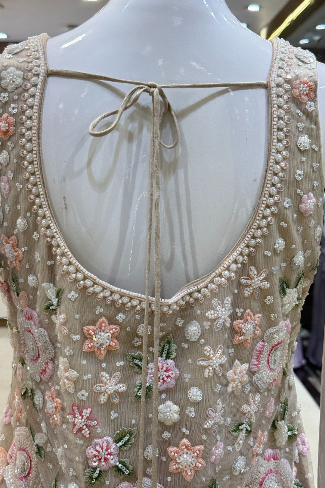 Beige Beads, Sequins and Multicolor Embroidery work Palazzo Salwar Suit