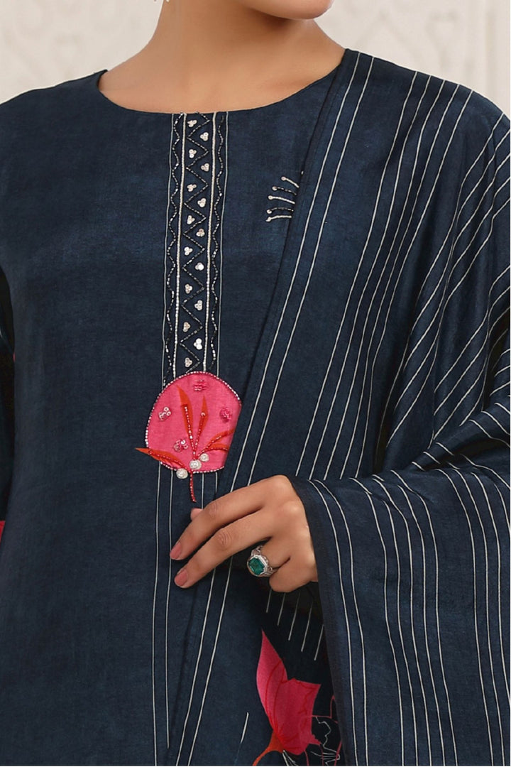 Teal Blue Beads and Sequins work with Digital Print Straight Kurta Set