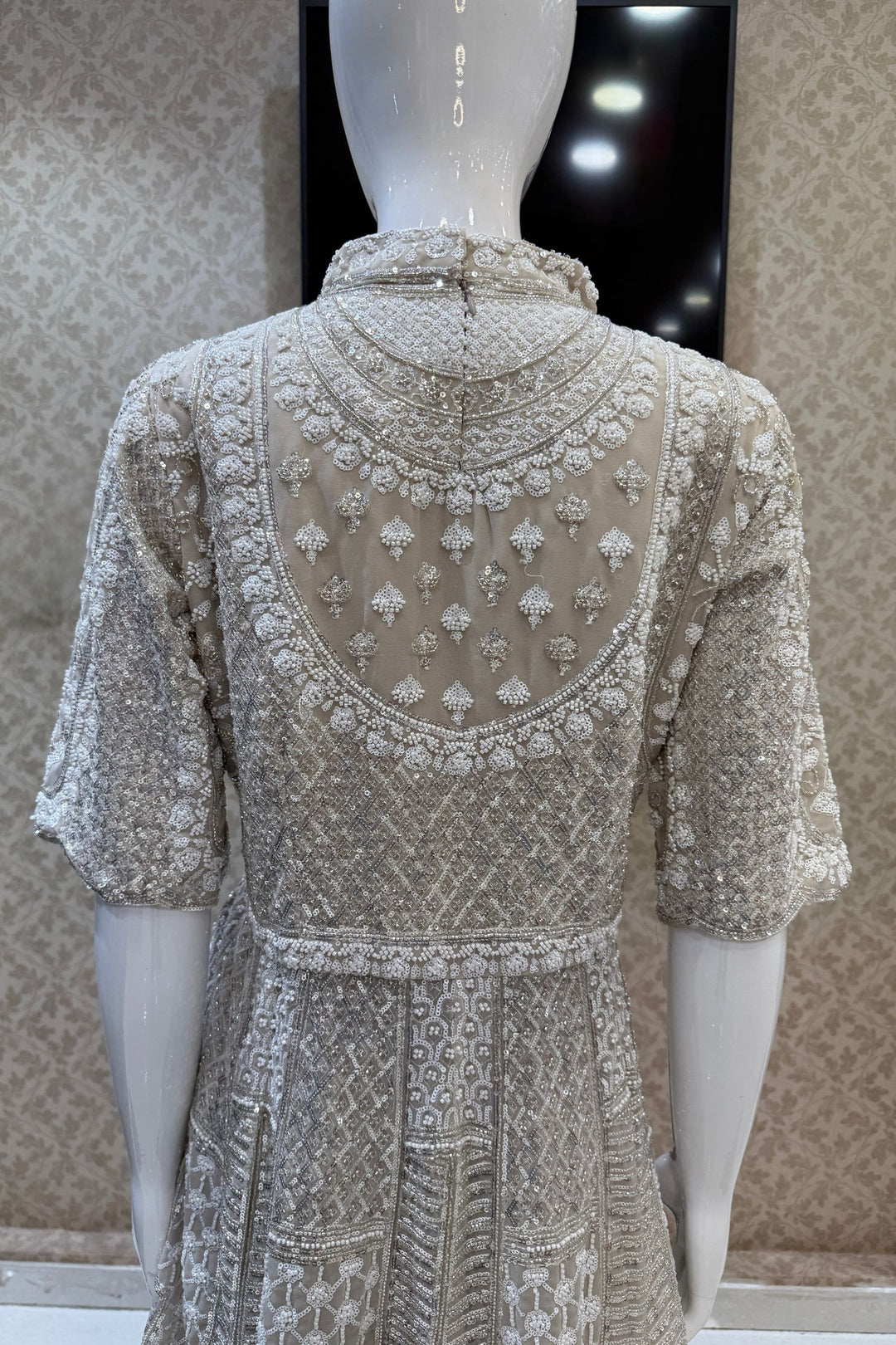 Beige Sequins and Beads work Sharara Salwar Suit