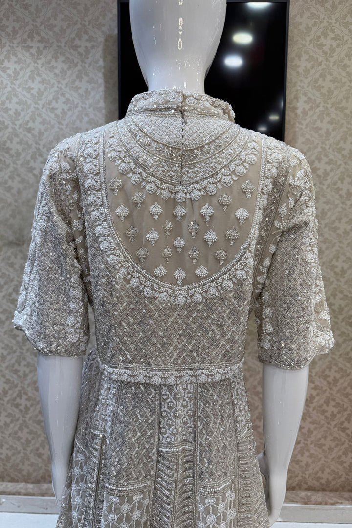 Beige Sequins and Beads work Sharara Salwar Suit