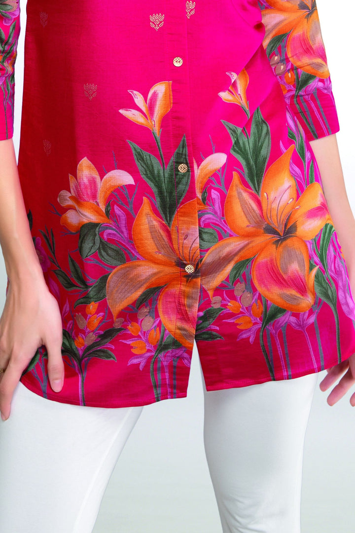 Rani Pink Floral Print Short Kurti