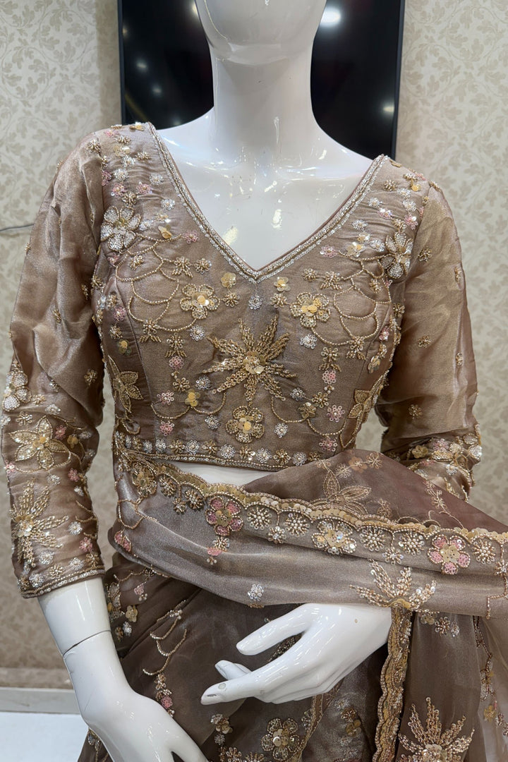 Copper Sequins, Beads, Zari and Pearls work Saree