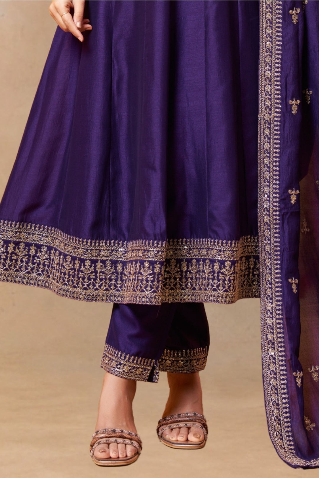 Purple Stone, Thread, Zari and Zardozi work Anarkali Style Salwar