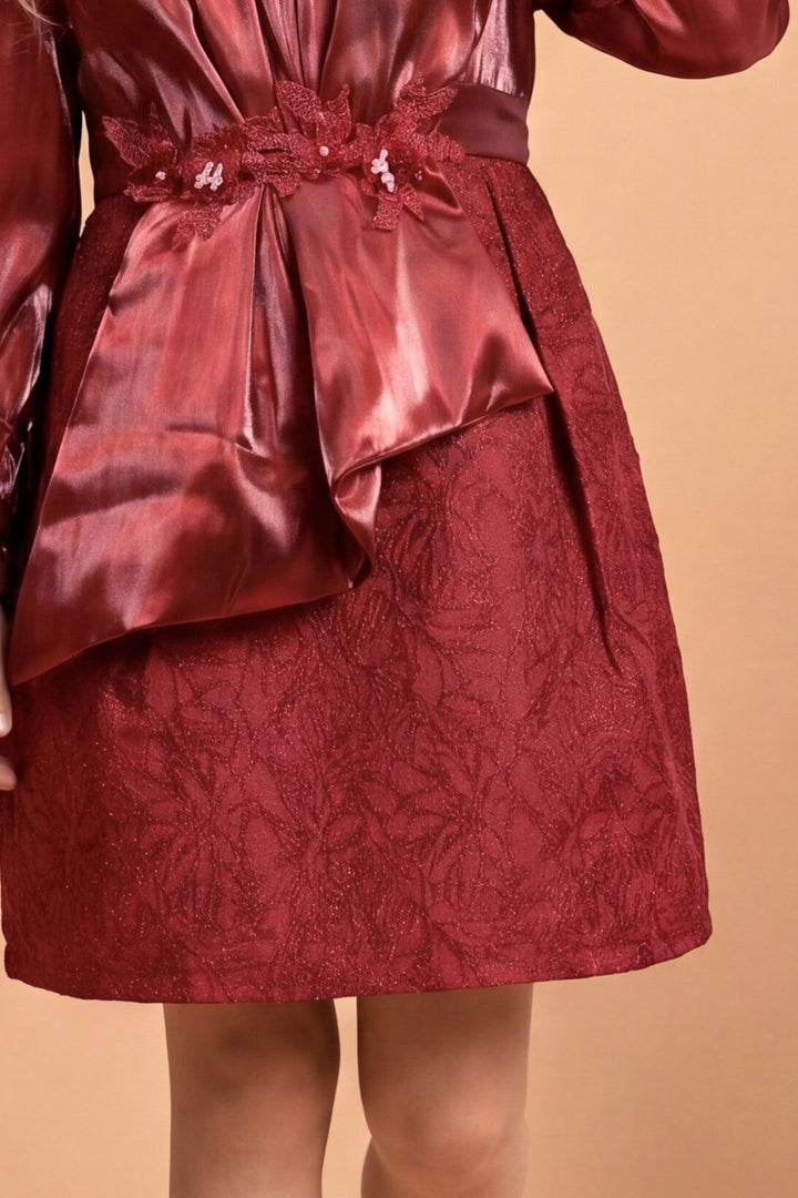 Maroon Partywear Short Frock for Girls