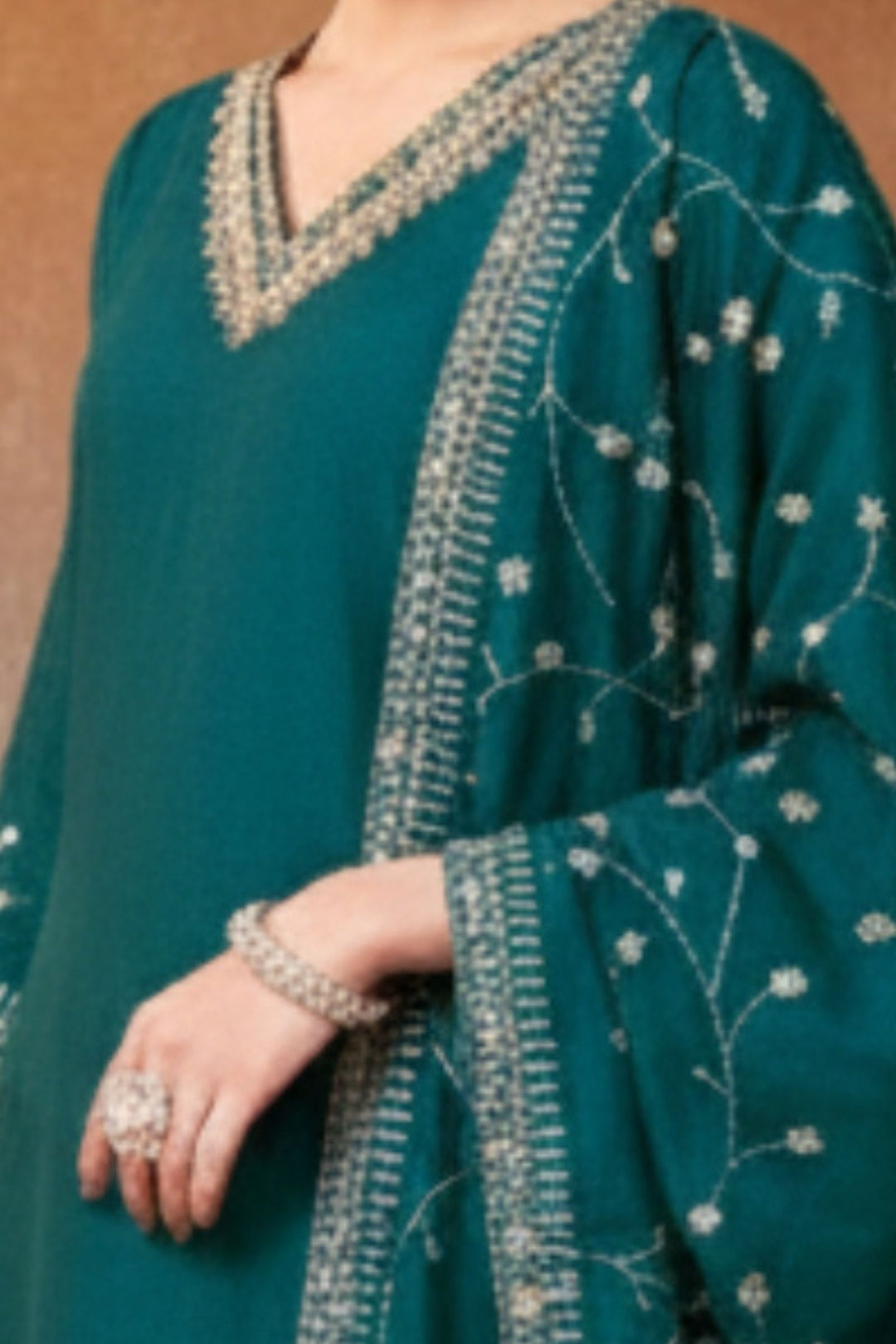 Teal Blue Beads, Pearl, Zardozi, Stone, Zari and Sequins work Aline Cut Salwar Suit