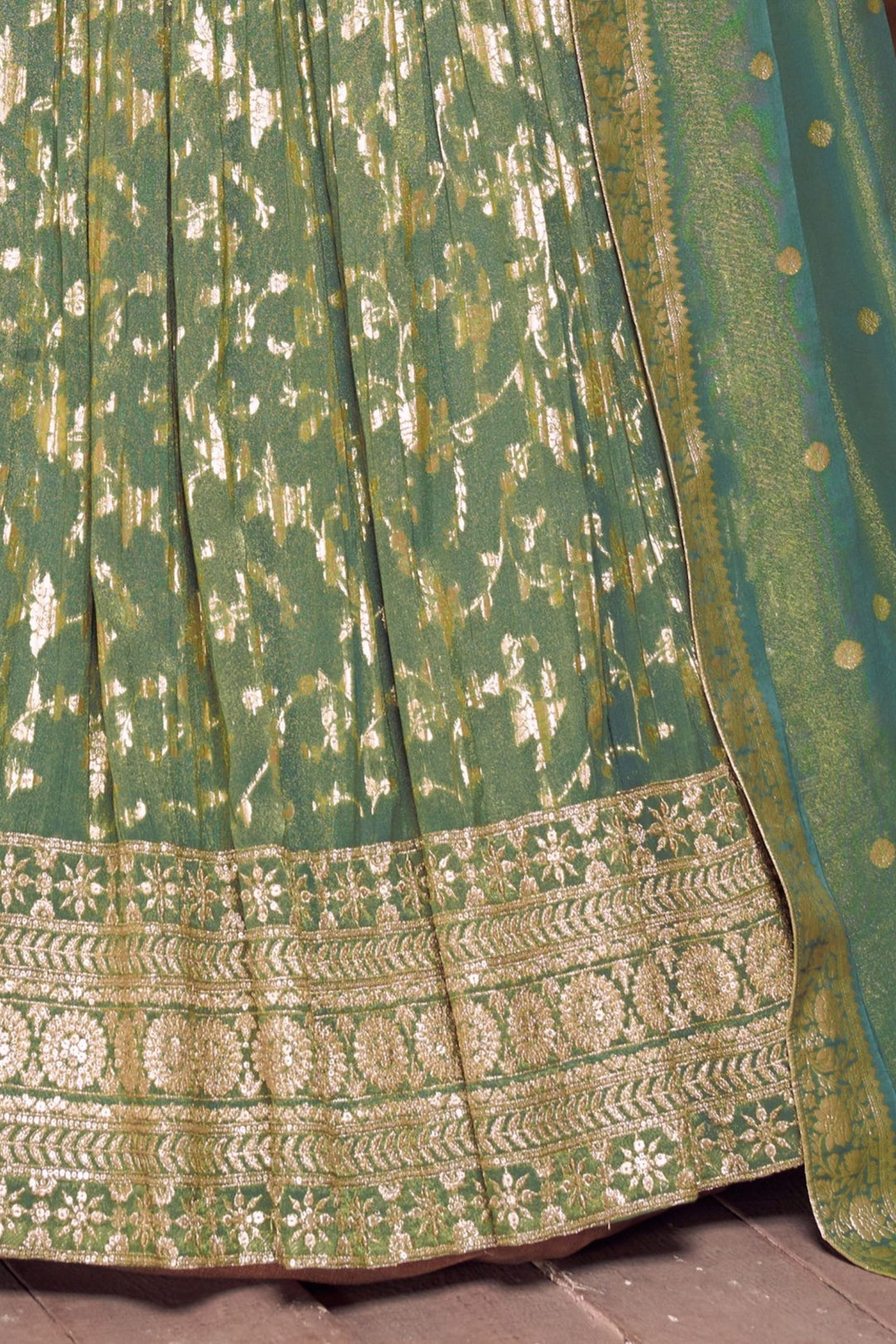 Sea Green Sequins, Zari and Stone work Crop Top Lehenga