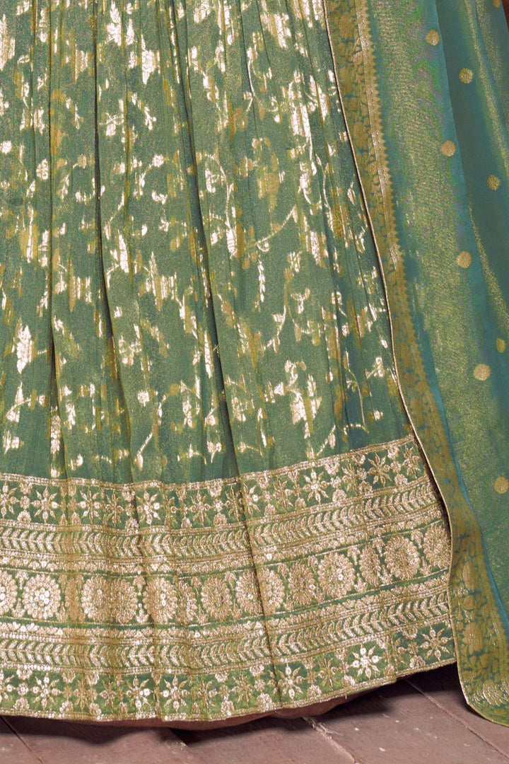 Sea Green Sequins, Zari and Stone work Crop Top Lehenga