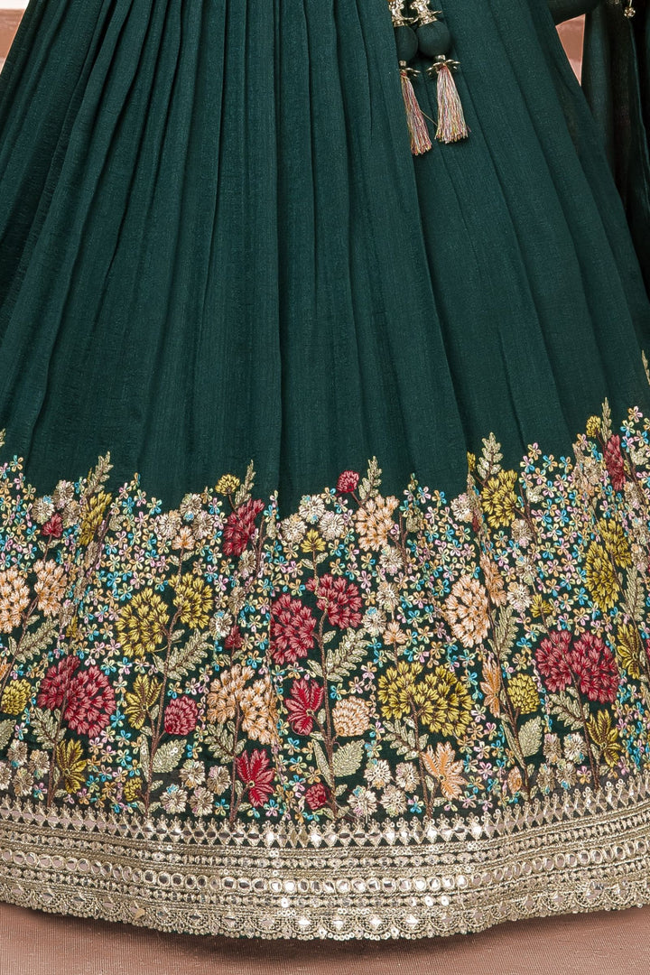 Bottle Green Multicolor Embroidery, Stone, Sequins and Beads work Lehenga Choli for Girls
