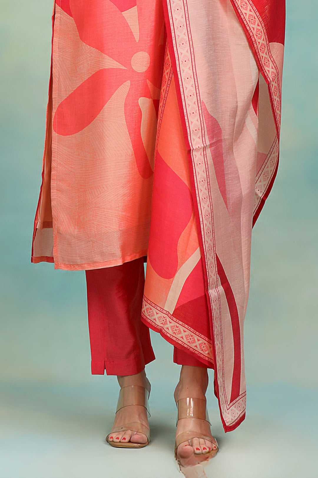 Pink with Digital Print, Beads and Sequins work Straight Cut Salwar Suit